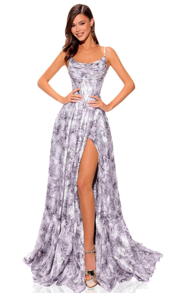 Amarra 88848 - Floral Printed Scoop Neck Prom Dress Special Occasion Dress 000 / Silver/Print