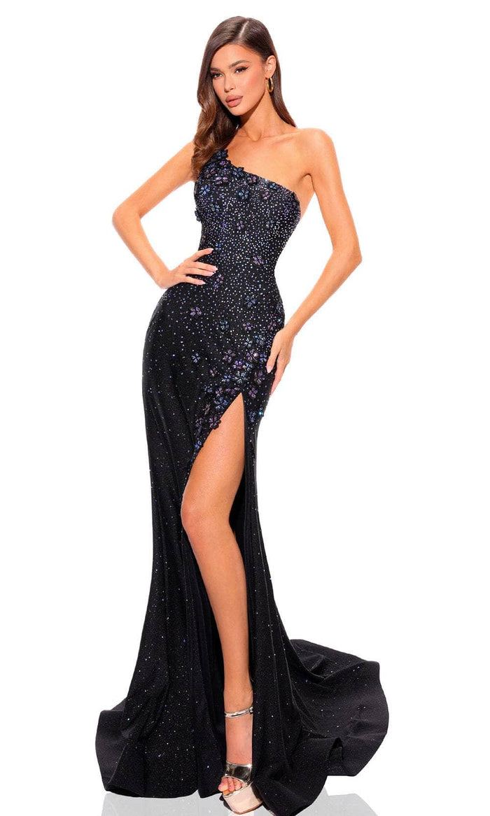 Amarra 88877 - Asymmetrical Fitted Evening Dress Special Occasion Dress 000 / Black/Multi