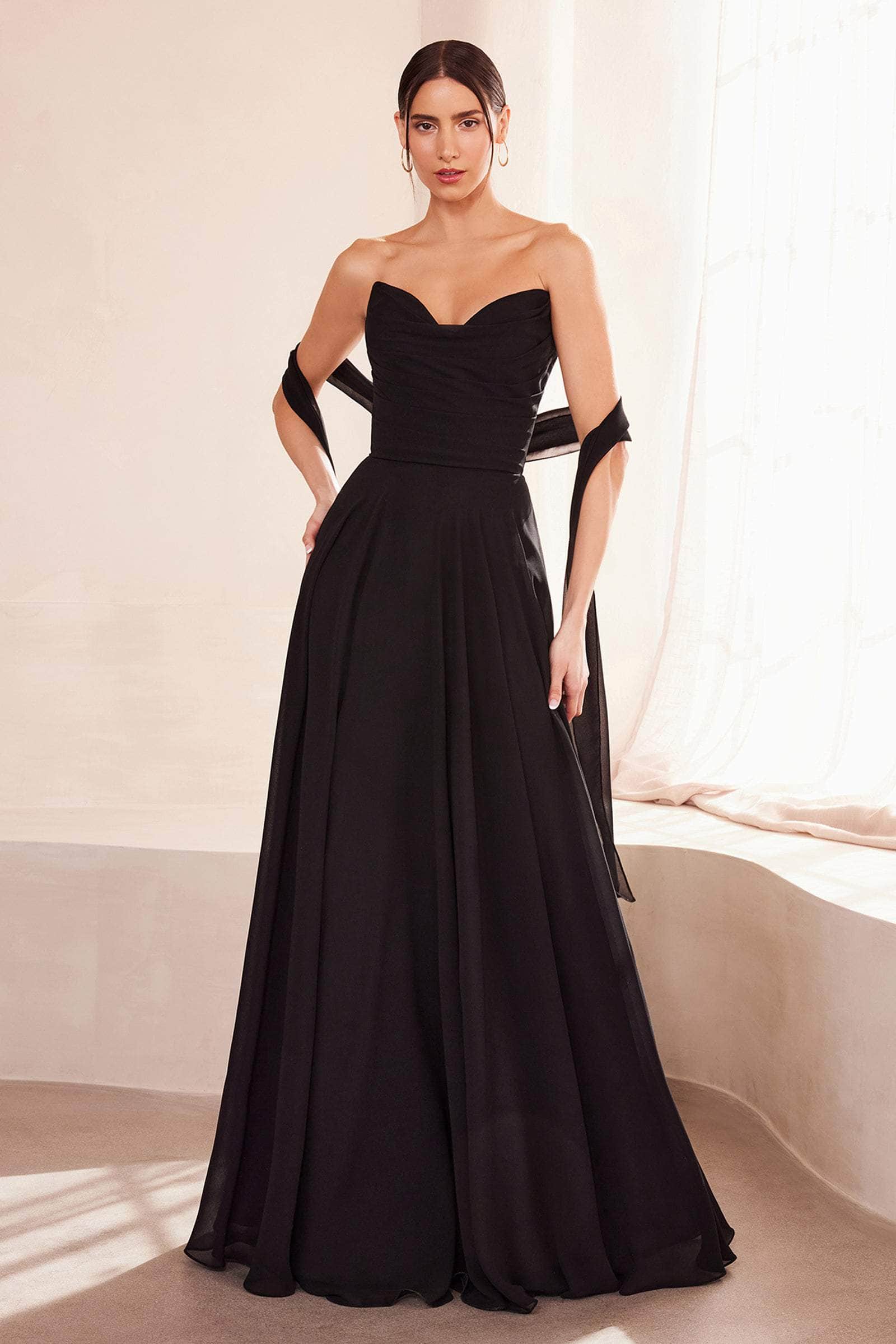 Amoris by Ladivine T703 - Long A-Line Dress - Strapless, Ruched, Fitted, Lace-up back, Neck scarf Couture Candy Amoris by Ladivine T703 - Long A-Line Dress - Strapless, Ruched, Fitted, Lace-up back, Neck scarf Couture Candy