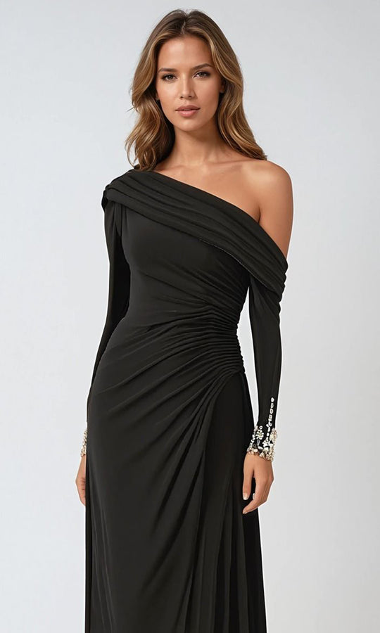 Amoris by Ladivine T803 Asymmetric Neckline Tea-Length Dress