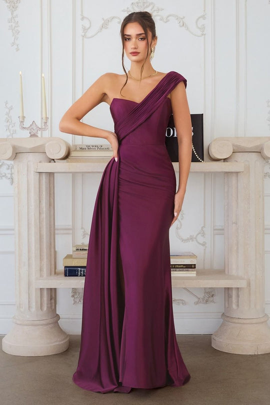 Amoris by Ladivine T817 - One Shoulder Sheath Gown with Slit