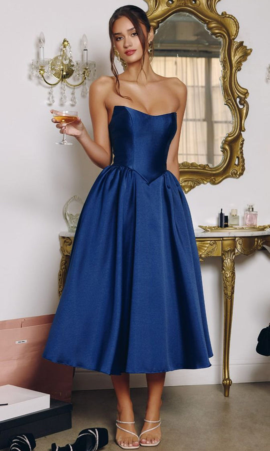 Amoris by Ladivine T822 - Strapless Mikado Tea-Length Dress
