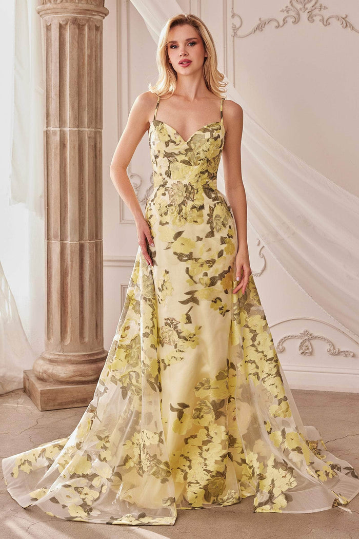 Andrea and Leo A0770 - Floral Sleeveless Prom Dress Prom Dresses 2 / Lemon