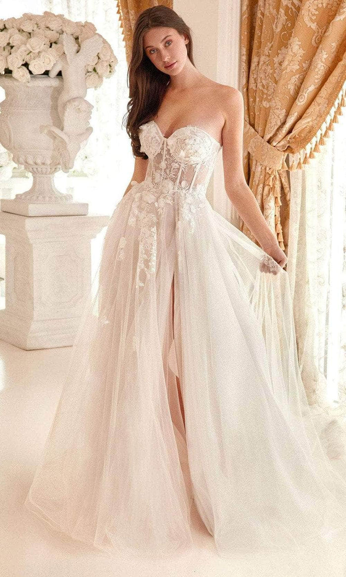 Andrea and Leo A1089W - Floral Applique Bridal Gown Special Occasion Dress 2 / Off White