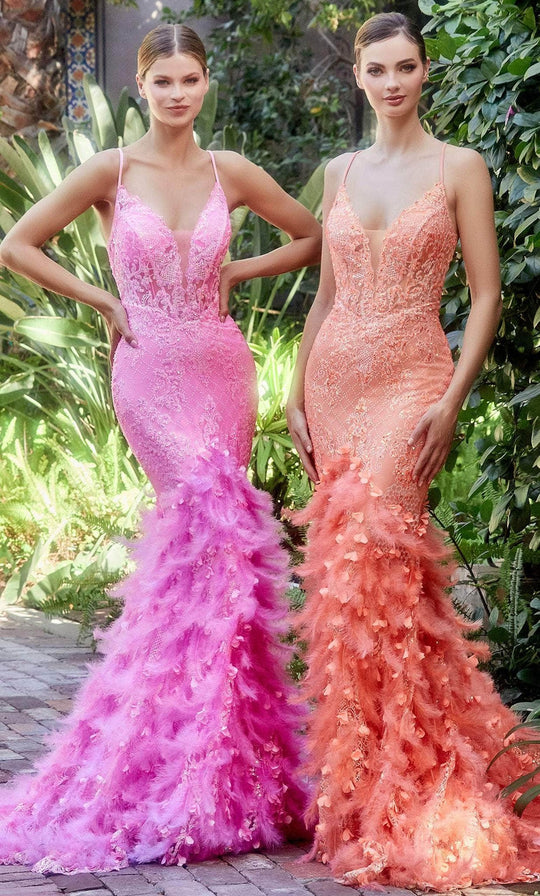 Andrea and Leo A1116 - Sleeveless Feathered Mermaid Classic Prom Gown