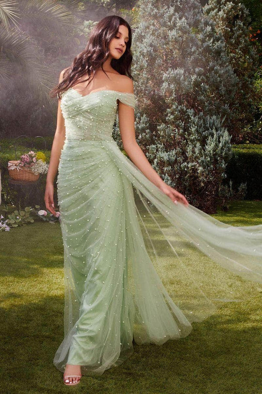 Andrea and Leo A1219 - Off Shoulder Pearl Beaded Gown