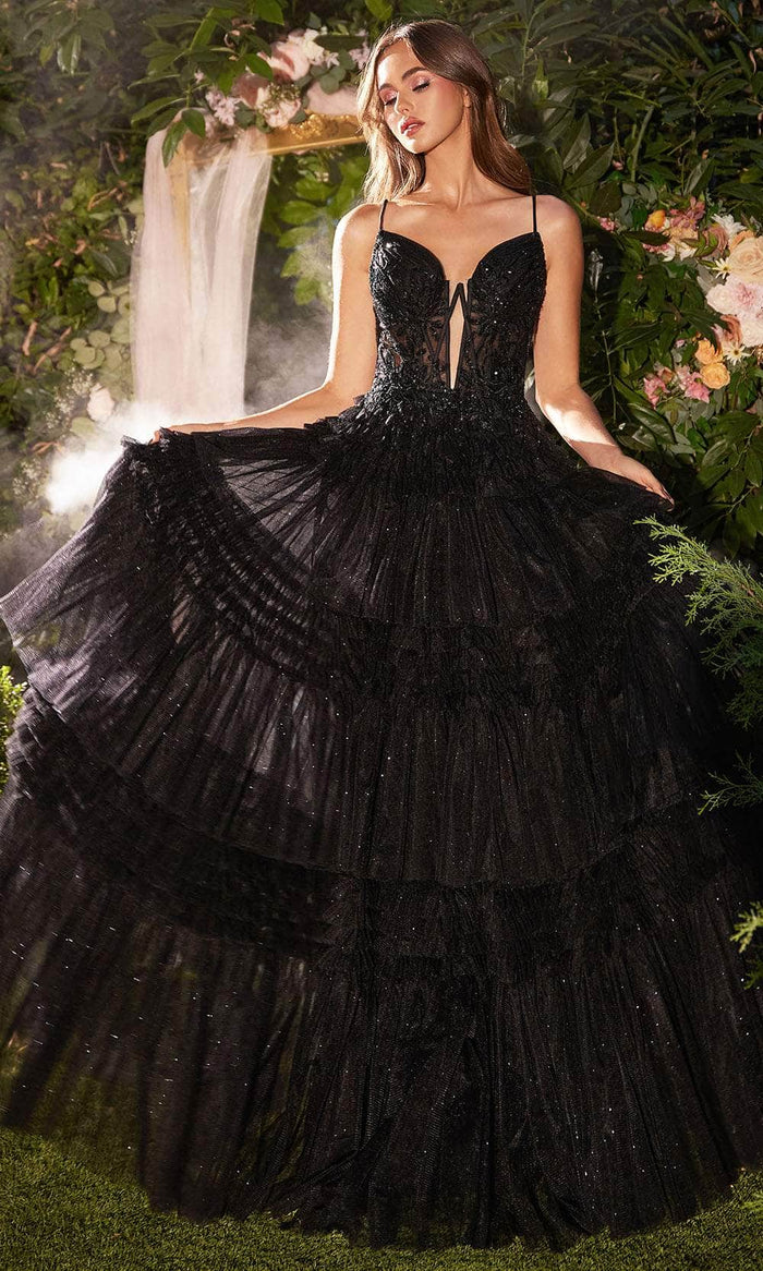 Andrea and Leo A1247 - Ruffle Trimmed Gown Prom Dresses 2 / Black