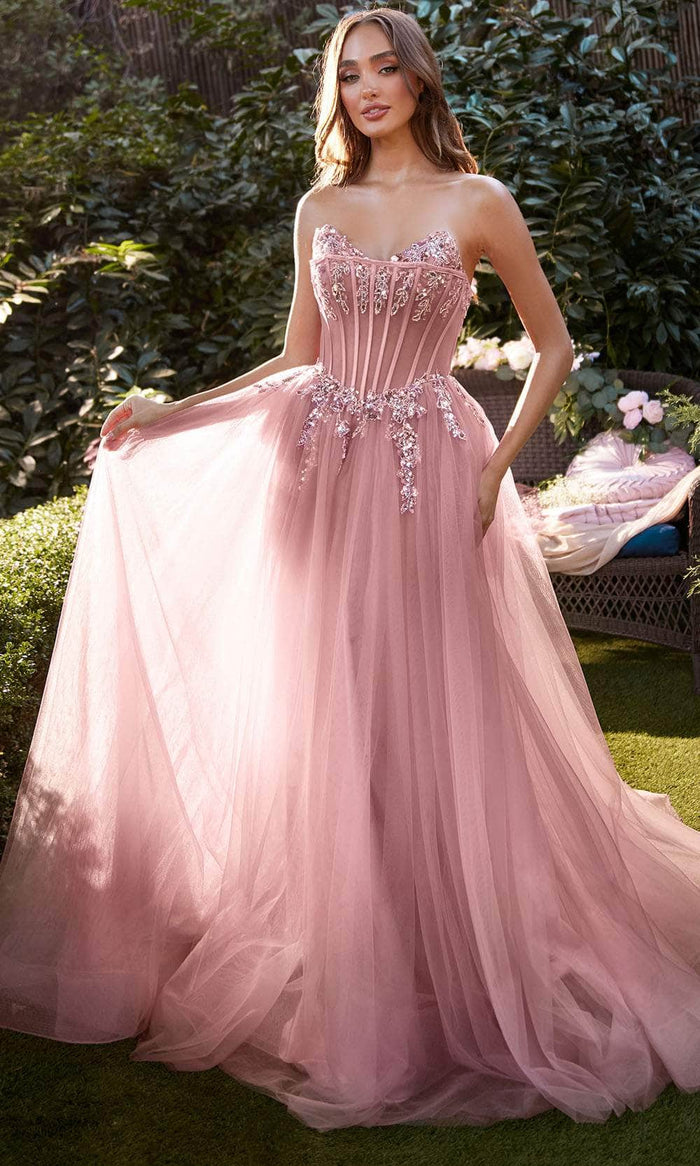 Andrea And Leo A1267 - Illusion Corset Strapless Evening Dress Prom Dresses 2 / Rose