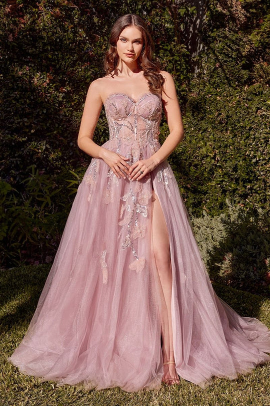 Andrea and Leo A1294 - Floral Appliqued Strapless Evening Dress