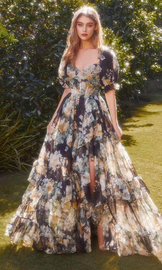 Andrea and Leo A1336 - Puff Sleeve Floral Gown