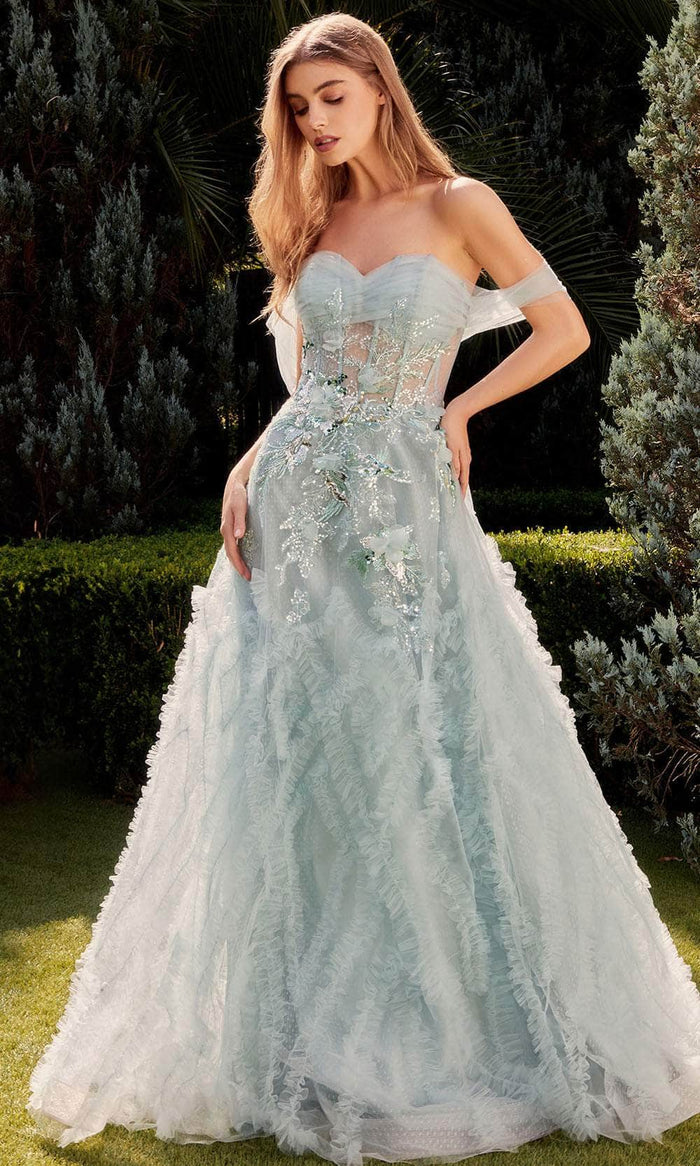 Andrea And Leo A1343 - Pleated Sweetheart Ruffled Ballgown Ball Gowns 2 / Seafoam Blue