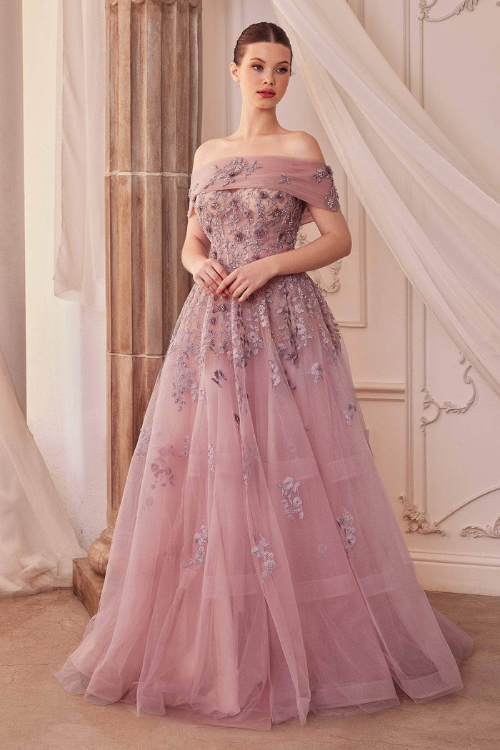 Andrea and Leo A1348 - Strapless Floral Embroidered Evening Dress Evening Dresses 2 / English Violet