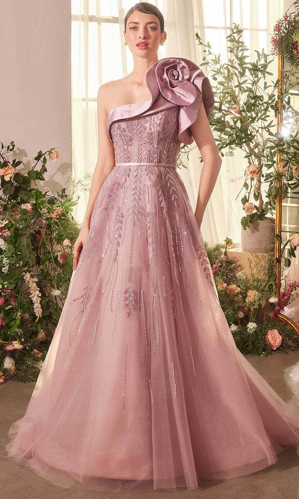 Andrea and Leo A1373 Rosette Accented Cap Sleeve Prom Gown Top Deal Steal