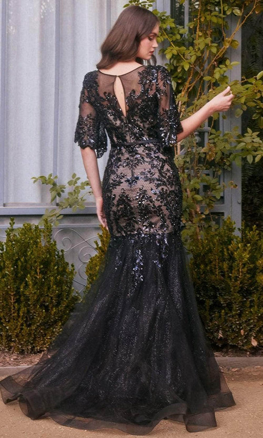 Andrea and Leo A1377 - Bell Sleeve Floral Sequin Evening Gown