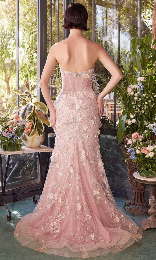 Andrea and Leo A1396 - Floral Appliqued V-Neck Tulle Prom Gown