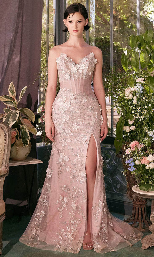 Andrea and Leo A1396 - Floral Appliqued V-Neck Tulle Prom Gown