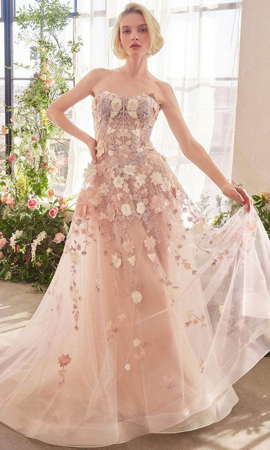 Andrea and Leo A1453 - Strapless Floral Appliqué Prom Gown