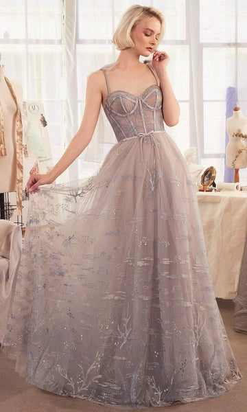 chinese dress ladies A Line V Neck Backless Silver Grey Lace Long Prom Dress, Silver Grey L –  abcprom main image 0