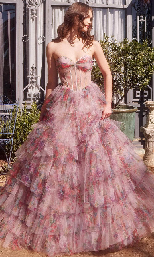 Andrea and Leo A1463 - Printed Strapless Corset Ballgown