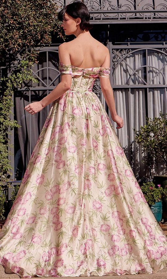 Andrea and Leo A1466 - Floral Print Off Shoulder Prom Gown