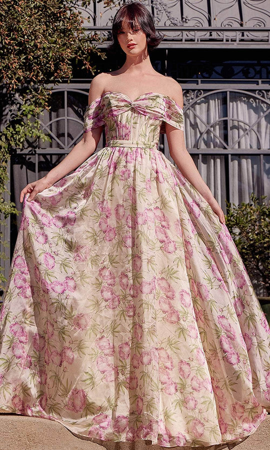 Andrea and Leo A1466 - Floral Print Off Shoulder Prom Gown