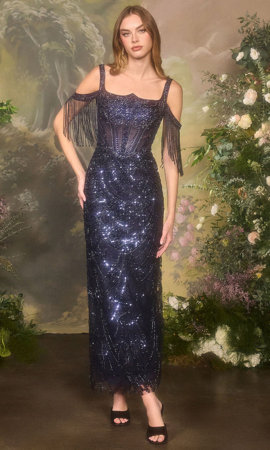 Andrea and Leo A1511 - Art-Deco Beaded Cold Shoulder Dress