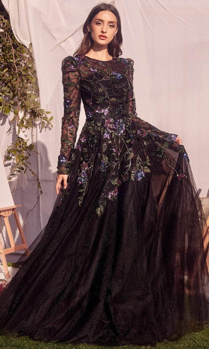 Andrea & Leo A1142 Floor Length Floral Applique A-Line Tulle Gown