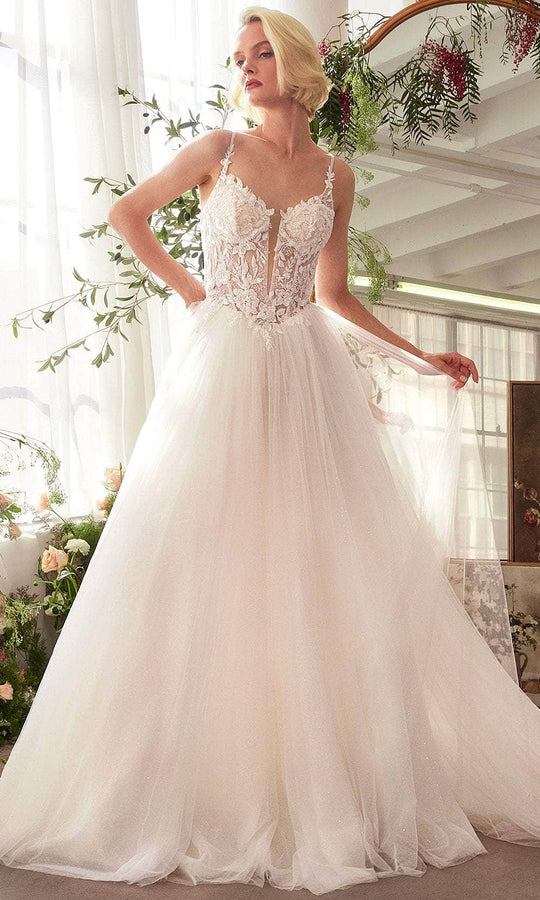Andrea and Leo WL029 - Floral Lace Applique Deep V-Neck Bridal Gown