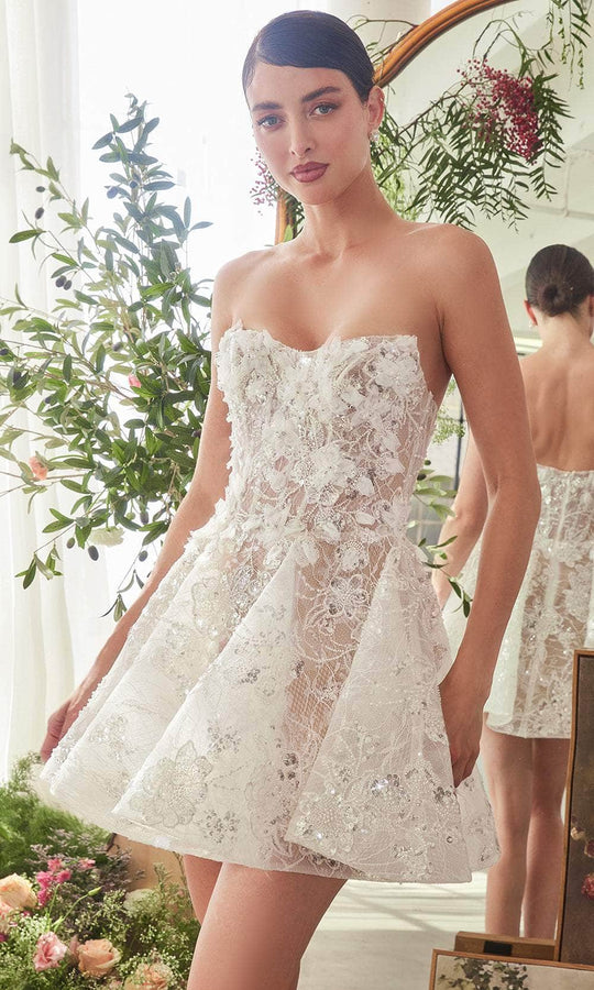 Andrea and Leo WL082 - 3D Floral Applique Strapless Cocktail Dress