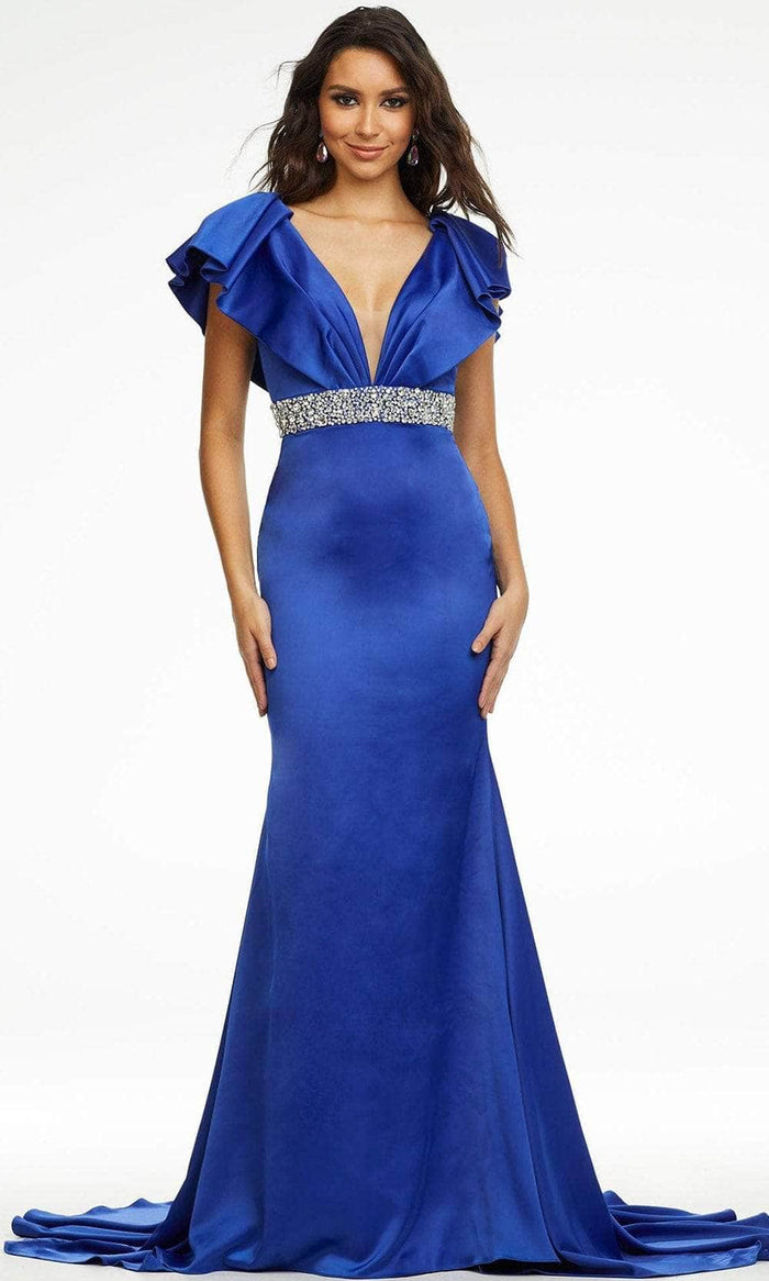 Ashley Lauren - 11130 Plunging Neck Trumpet Evening Gown Prom Dresses 2 / Royal