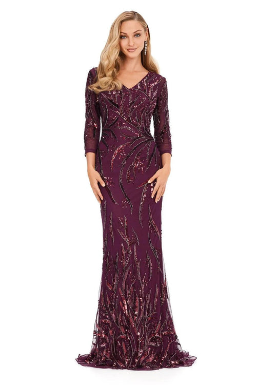 Ashley Lauren 11205 - V-Neck Sequin Evening Gown