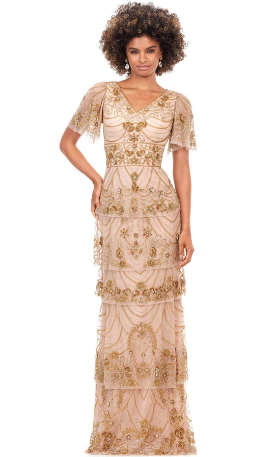 Ashley Lauren 11235 - Flutter Sleeve Tiered Evening Gown