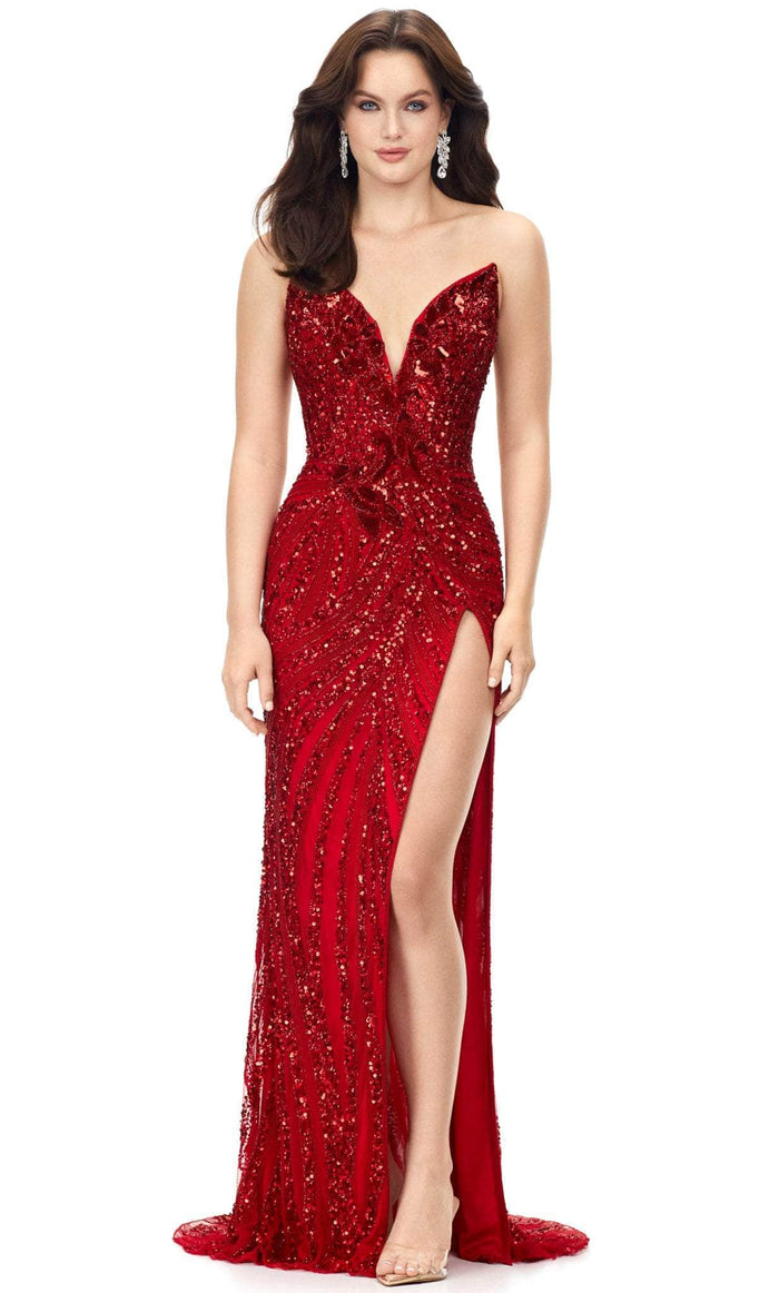 Ashley Lauren 11236 - Strapless Embellished Prom Gown Prom Dresses 2 / Red