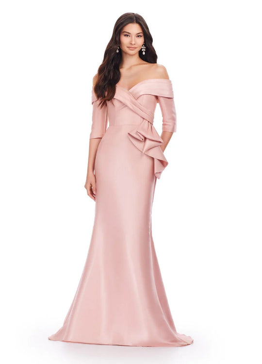 Ashley Lauren 11324 - Pleated Off Shoulder Evening Gown