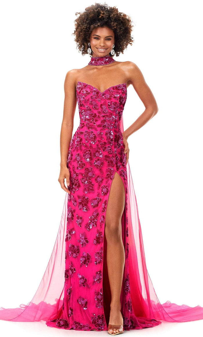 Ashley Lauren 11351 - Beaded Sweetheart Neck Evening Gown Evening Dresses 10 / Neon Pink
