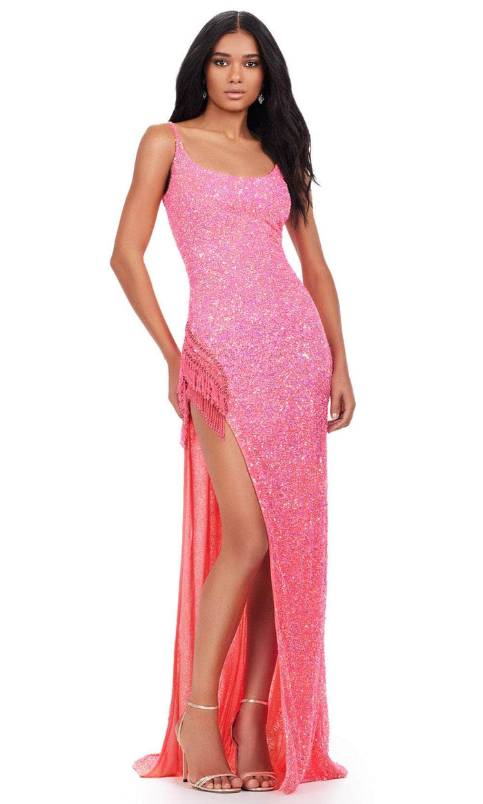 Ashley Lauren 11357 - Scoop Fully Sequin Prom Gown Special Occasion Dress 0 / Neon Pink