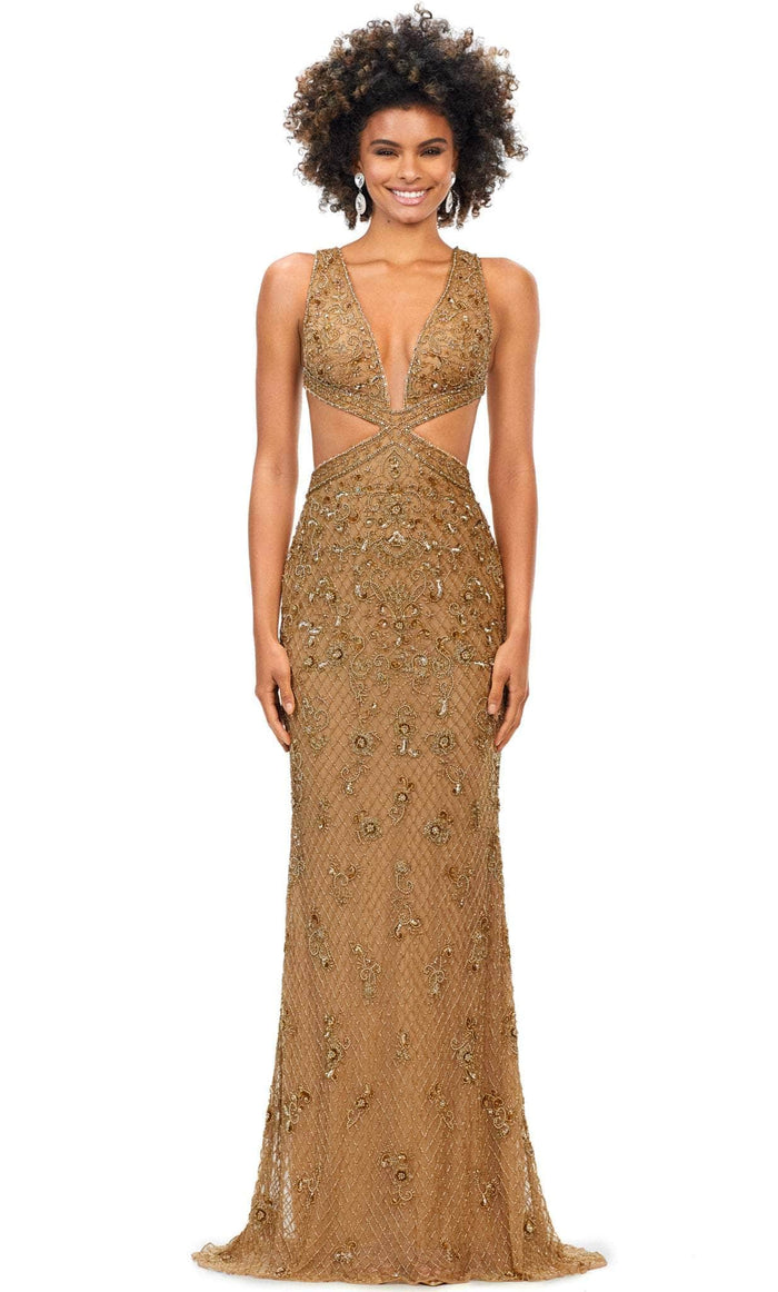 Ashley Lauren 11366 - Cut-Outs Beaded Evening Gown Evening Dresses 00 / Gold
