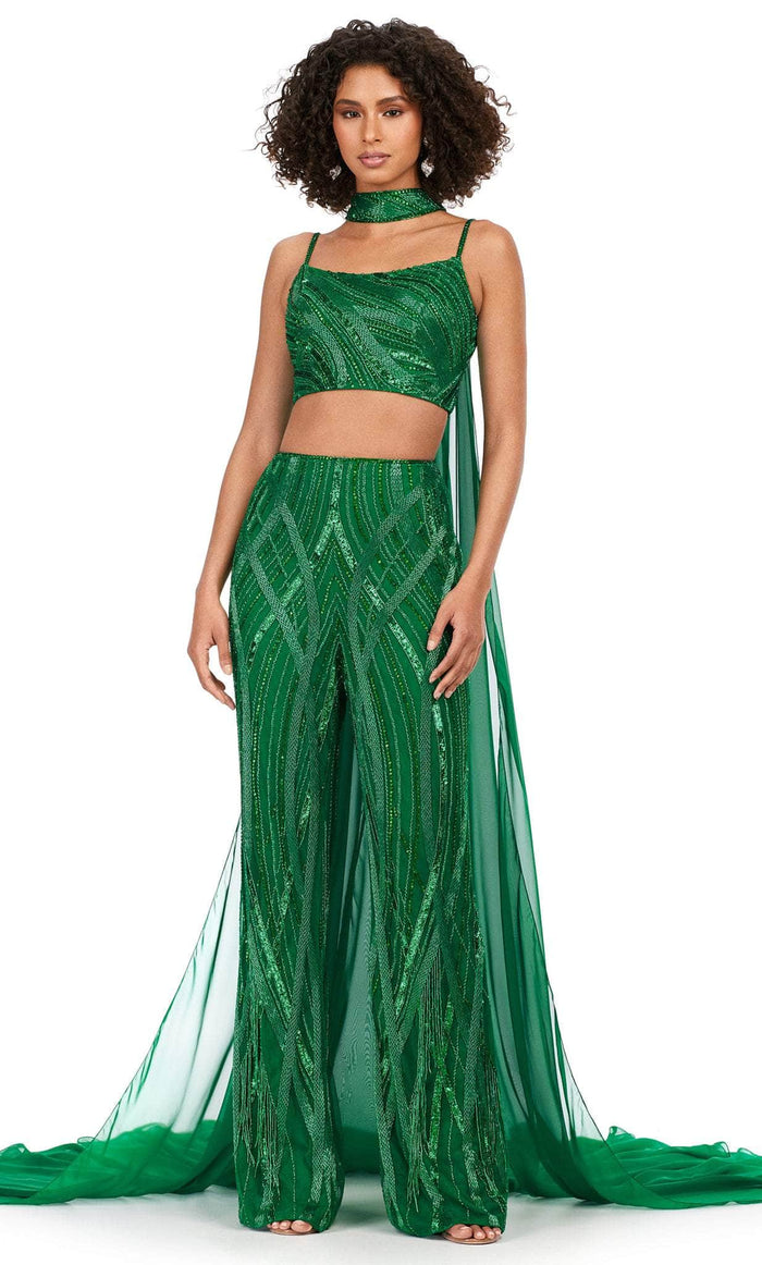 Ashley Lauren 11385 - Two-Piece Sleeveless Jumpsuit Formal Pantsuits 0 / Emerald