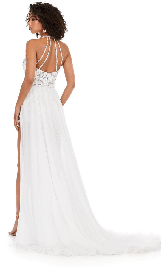 Ashley Lauren 11386 - Sequined Romper with Chiffon Overskirt