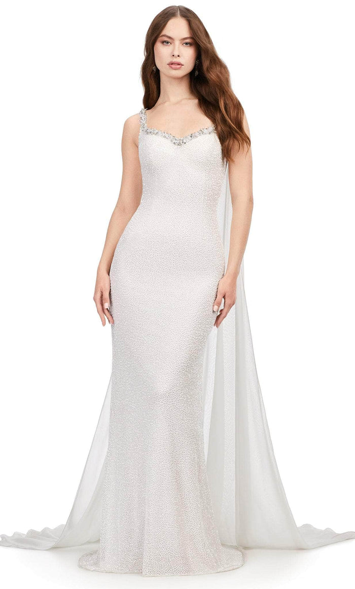 Ashley Lauren 11398 - Vermicelli Beaded Gown with Chiffon Cape Evening Dresses 0 / Ivory