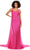 Ashley Lauren 11398 - Vermicelli Beaded Gown with Chiffon Cape Evening Dresses 0 / Neon Pink