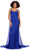Ashley Lauren 11398 - Vermicelli Beaded Gown with Chiffon Cape Evening Dresses 0 / Royal