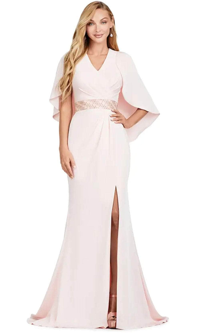 Ashley Lauren 11416 - V Neck Gown with Cape Evening Dresses 0 / Blush