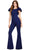 Ashley Lauren 11422 - Bow Accent Sleeve Scuba Jumpsuit Special Occasion Dress 0 / Navy