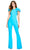 Ashley Lauren 11422 - Bow Accent Sleeve Scuba Jumpsuit Special Occasion Dress 0 / Turquoise