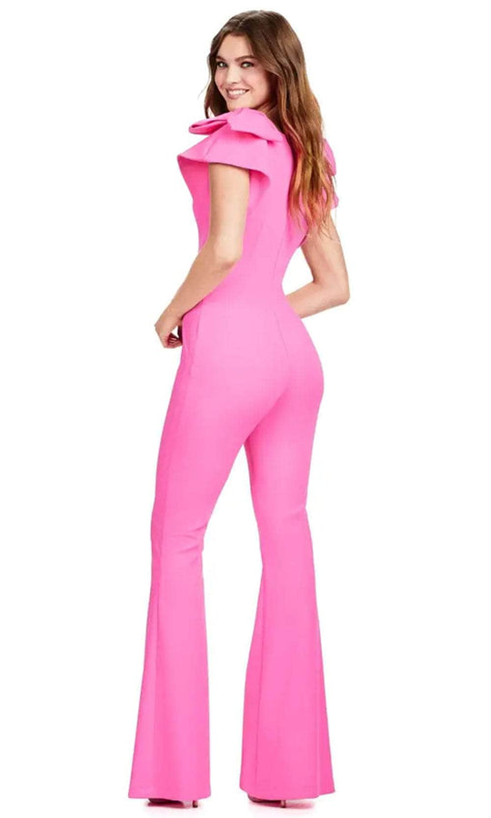 Ashley Lauren 11422 - Bow Accent Sleeve Scuba Jumpsuit
