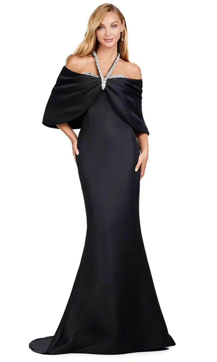 Ashley Lauren 11424 - Bejeweled Versatile Satin Gown Evening Dresses 0 / Black