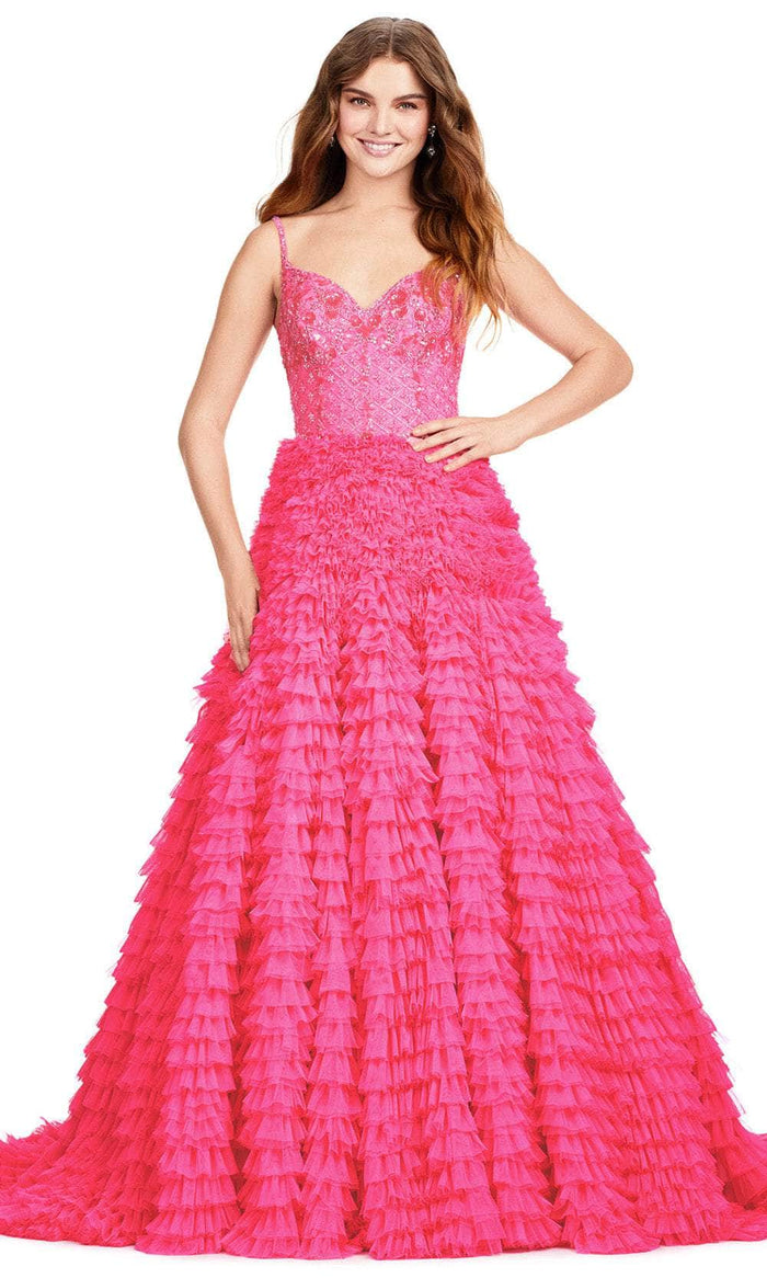 Ashley Lauren 11427 - Sleeveless Beaded Fitted Bodice Ballgown Ball Gowns 0 / Hot Pink