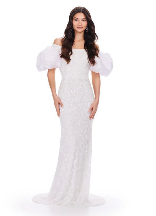 Ashley Lauren 11432 - Puff Sleeve Beaded Prom Dress