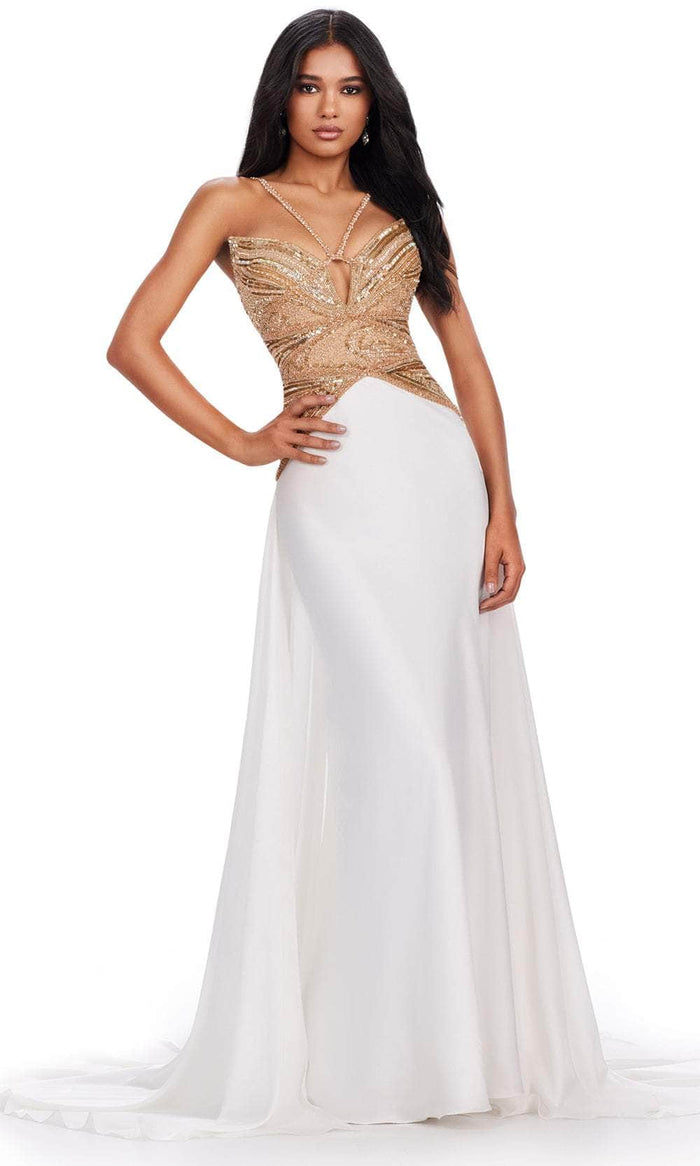 Ashley Lauren 11455 - Sequin Embellished Halter Prom Gown Prom Gown 0 / Ivory